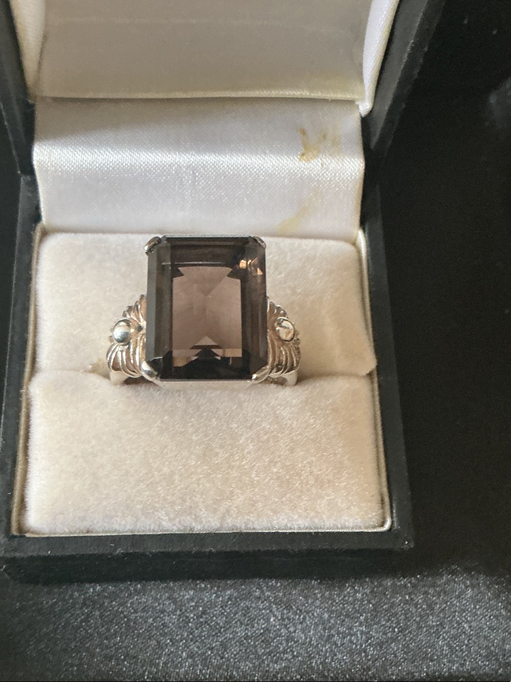 Smoky Quartz Emerald-Cut Silver Statement Ring